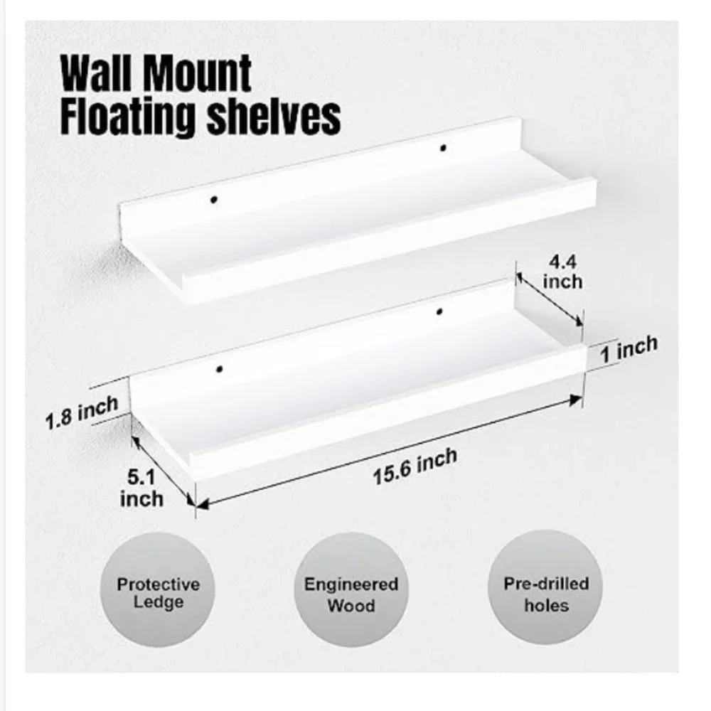 Boswillon Floating Shelves Wall Mounted Set of 2, White, 15.7 in